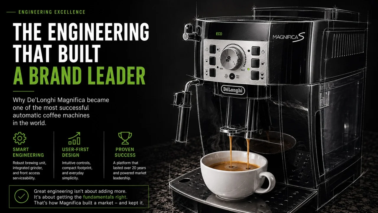A compact automatic coffee machine that became more than a product — a durable engineering platform behind years of market success.